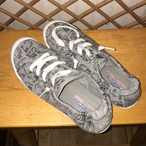 Bobs Skechers Slip On Gray Cat Print Sneakers 7.5